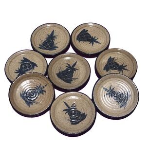 Mahon Vintage Blue Pineapple Pottery Coasters, Set of 8